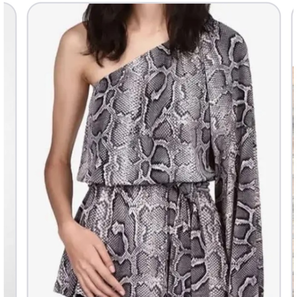NWT MICHAEL Kors Python Eco Matte Jersey One Shoulder Long Slv Belted Top Size S